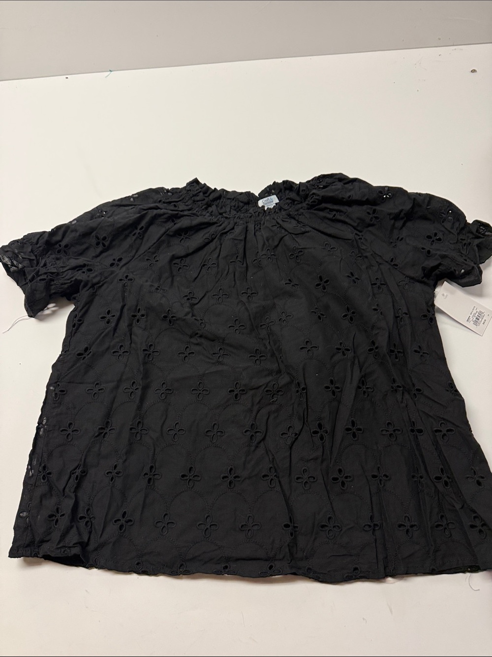croft & barrow Black Eyelet Short Sleeve Blouse